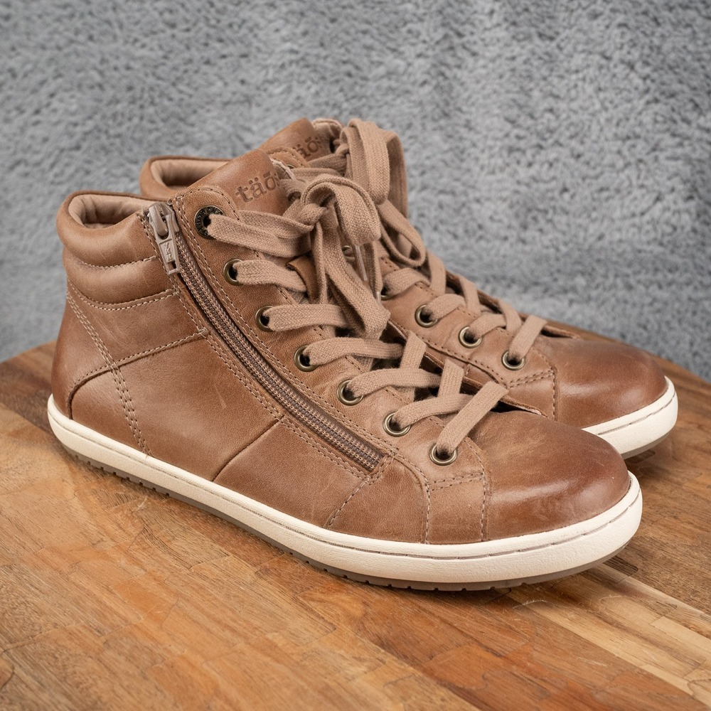 Taos Union Sneakers Womens 7.5 Brown Good Leather High Top Side Zip Comfort